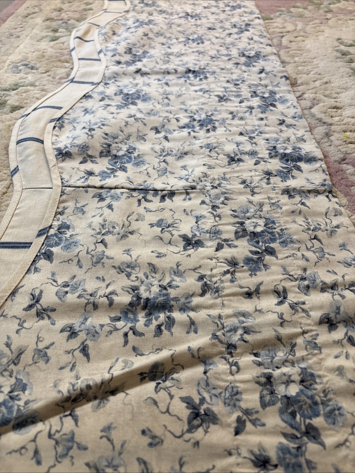 4 Vintage Waverly Window Valances Blue white floral stripe 100% Cotton 77″x17″