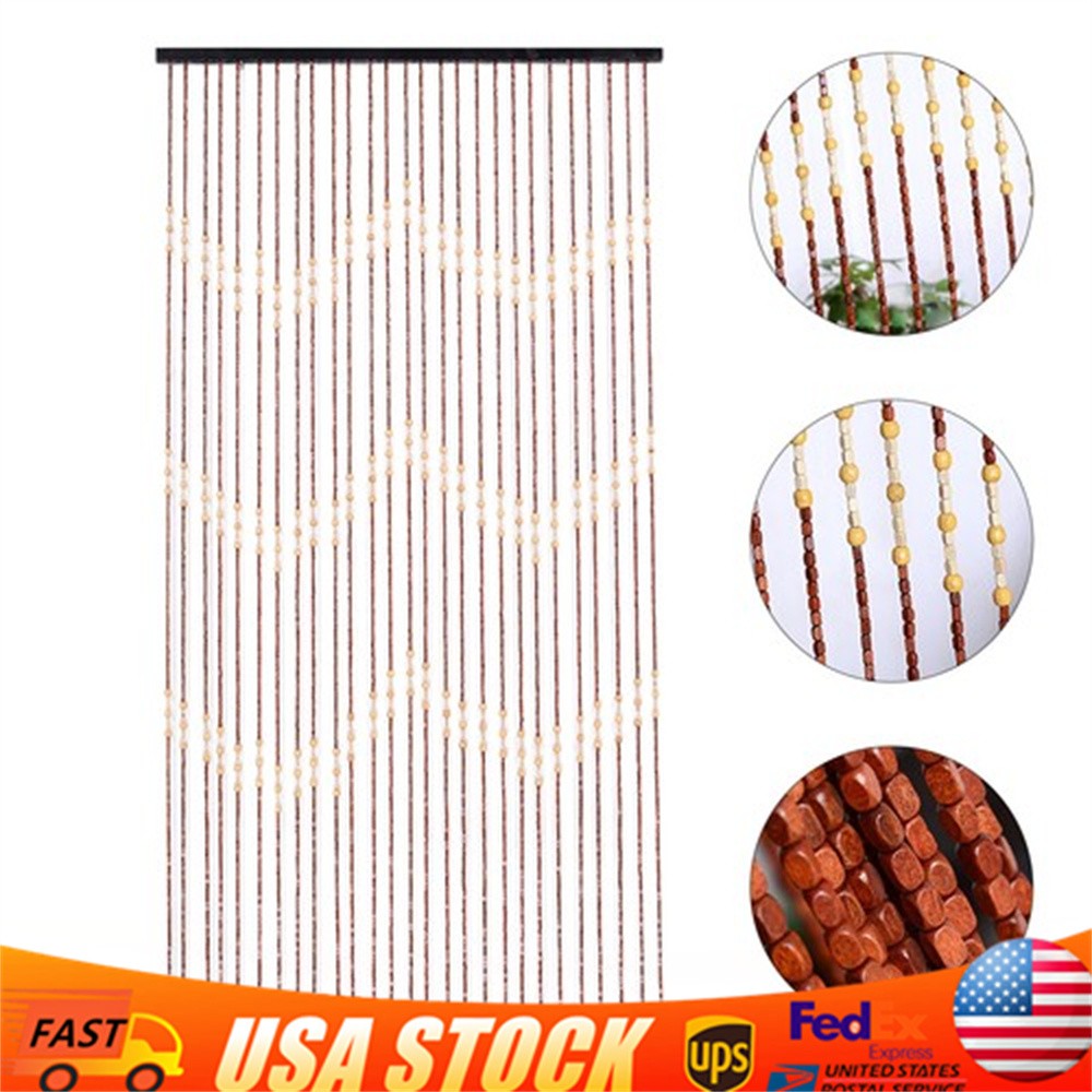 Bamboo Bead Curtain, String Door Curtains Beaded, Wooden Curtain for Doorway NEW