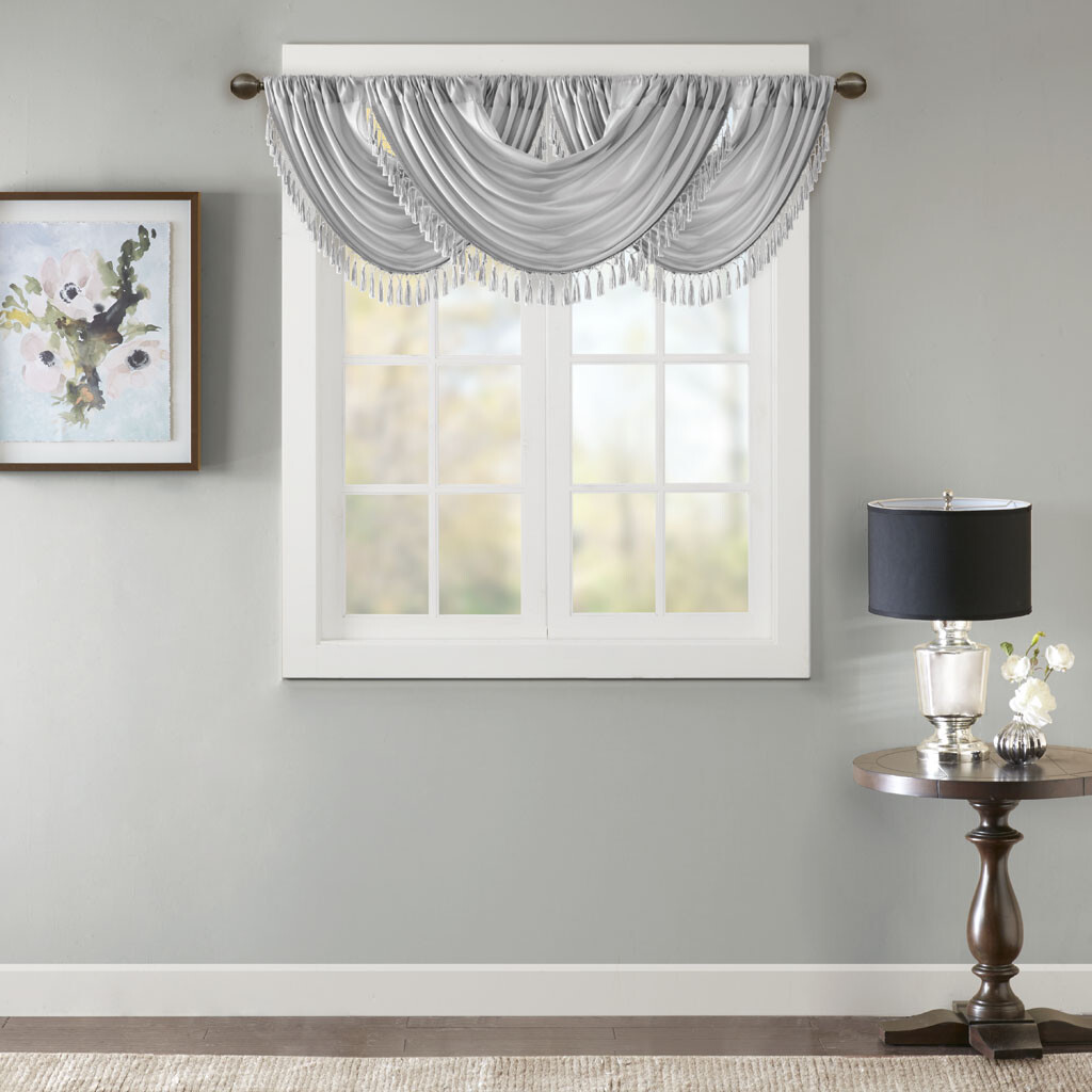 Madison Park Elena Waterfall Embellished Rod Pocket Faux Silk Valance for Window