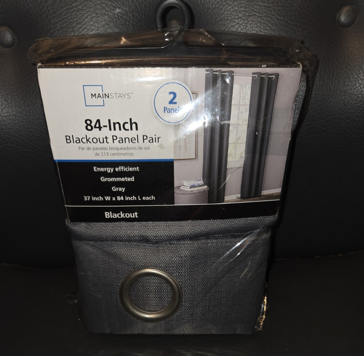 Mainstays 84 in. Blackout 2 Panel set. 37″x84″ Grey, Grommeted Curtins.