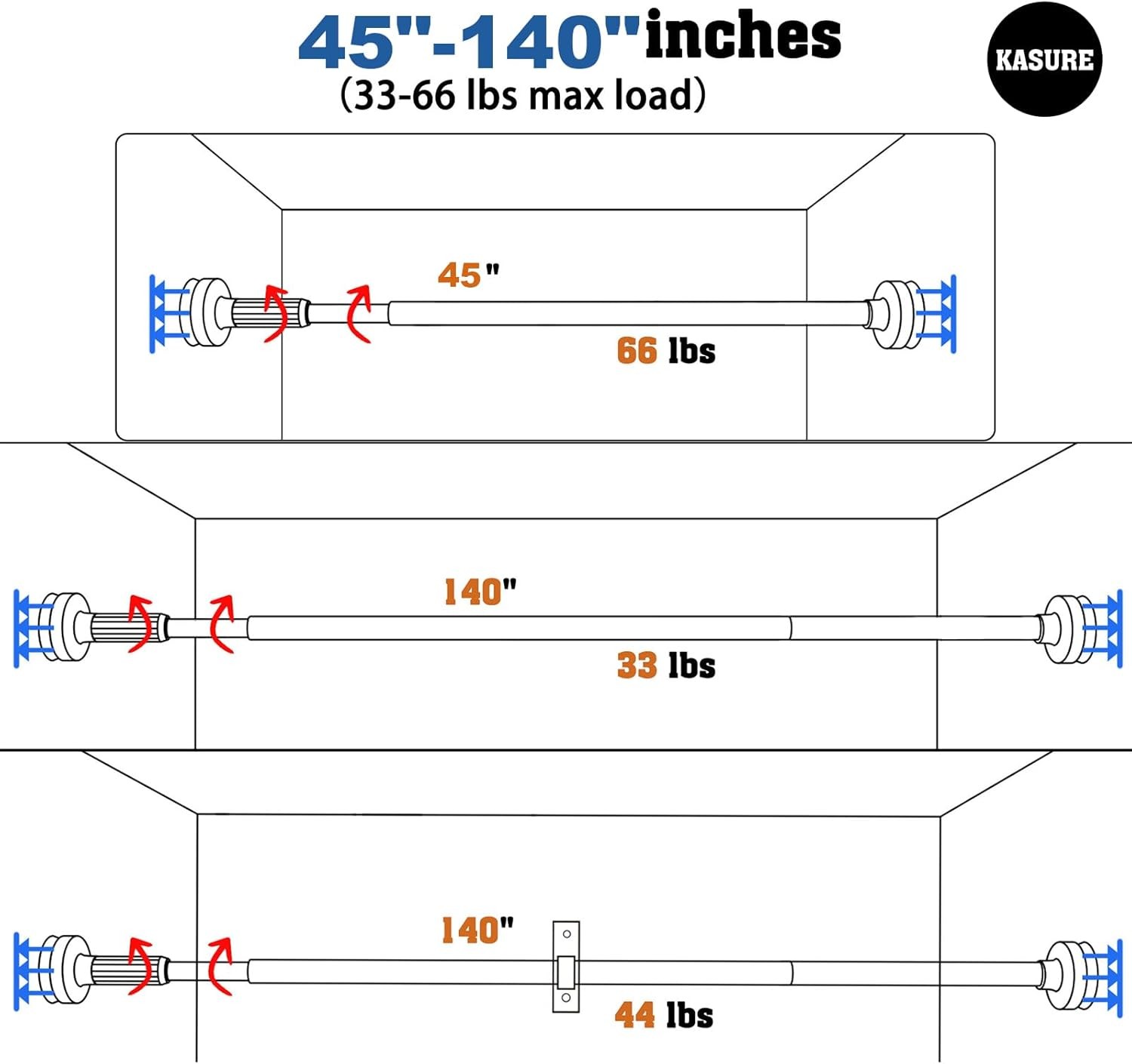 Heavy Duty Tension Curtain Rod No Drilling 43 to 140 Inch (3.5 43-140IN