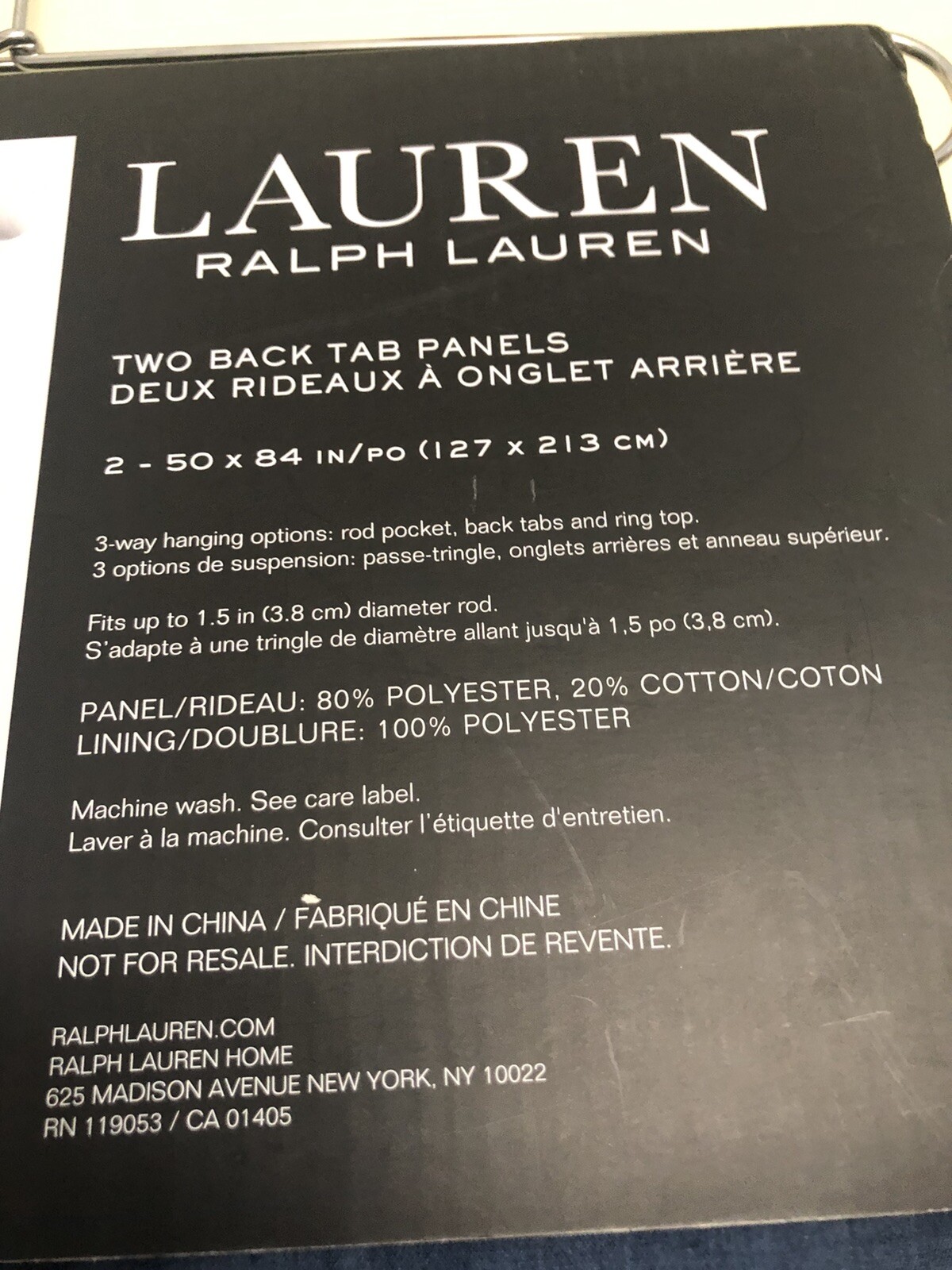 Ralph Lauren Two Back Tab Panels 50” X 84” 100% Blackout Fully Lined INDIGO BLUE