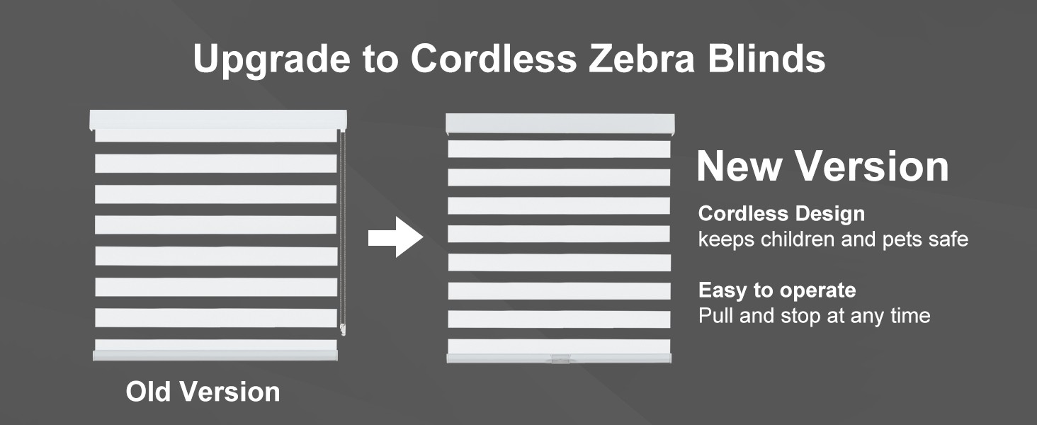 Cordless Zebra Blinds for Windows (45″ W x 64″ H, White) Light Filtering Zebra
