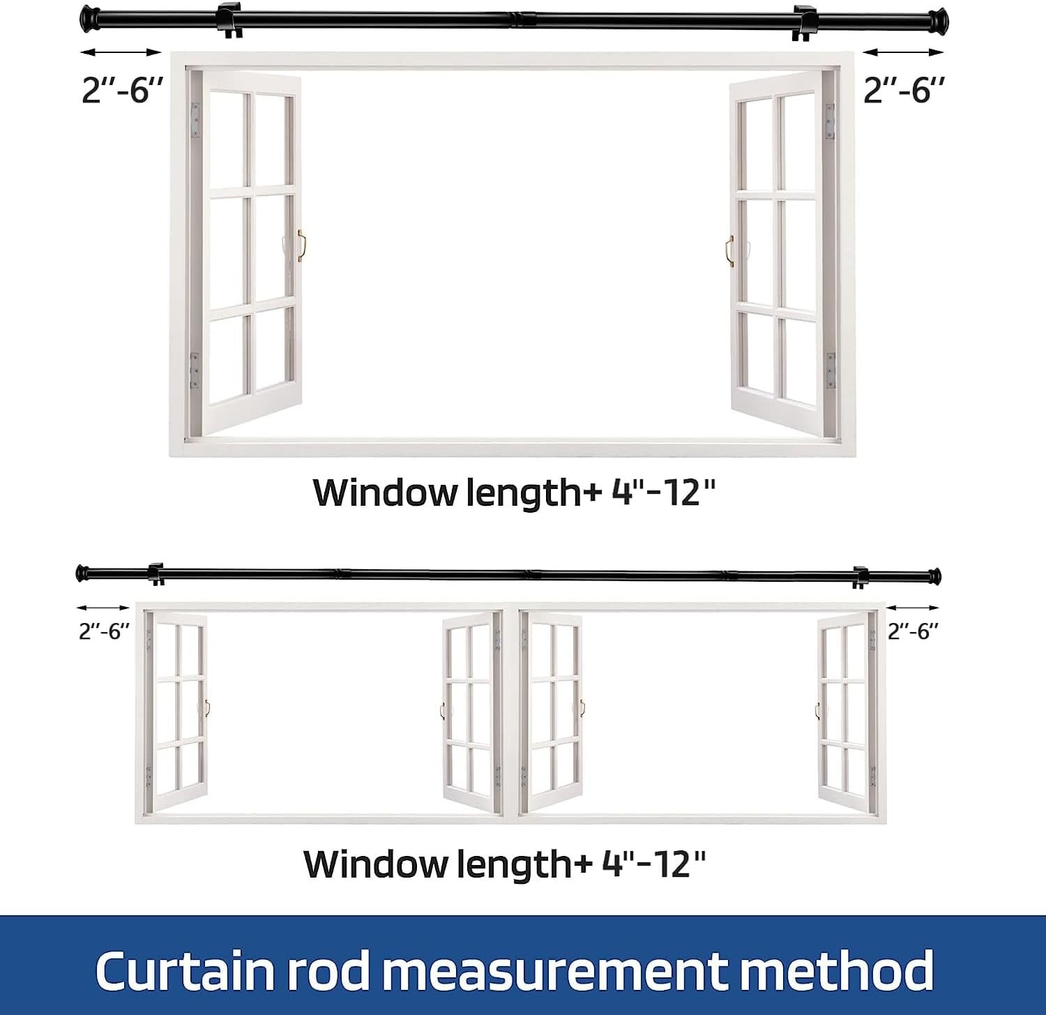 Small Curtain Rods 30″ to 45″ Decorative Black 5/8 Inch Easy Install