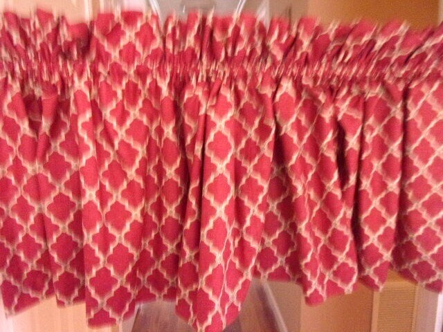 Red, Ivory, Green Lattice Print Custom Tailored Valances–2