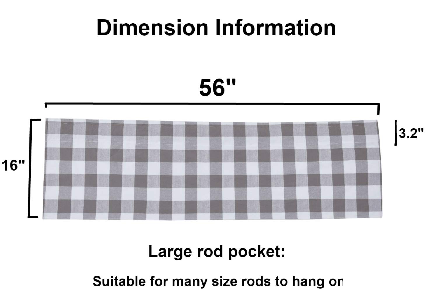 WOSIBO 2 Pack Buffalo Check Plaid Window 56″W x 16″L (Pack of 2), Grey
