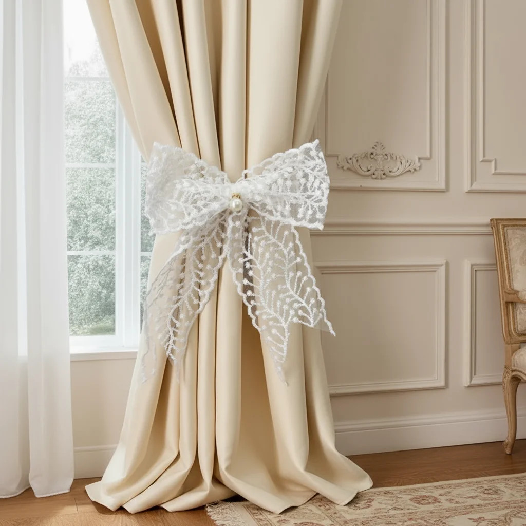 2Pcs Minimalist White Bow Curtain Ropes with Pearls – Multi-Use Ties for Sheer/