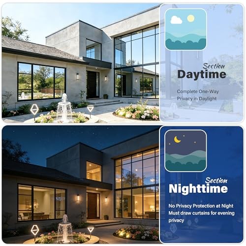 One Way Privacy Window Film, Static Cling Daytime Mirror Tint for Home &