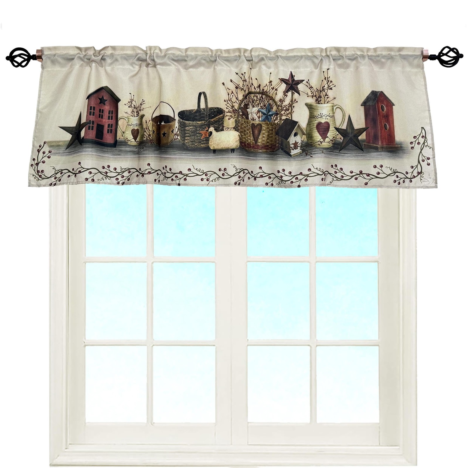 Country Hearts and Stars Window Curtain Valance for Decorative Rod Pocket 58 …