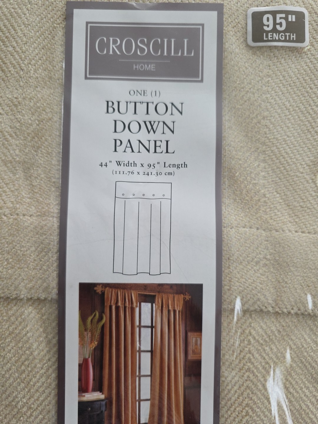 Croscill Button Drape Curtain Panel Chevron Chenille Natural Color 44″ W x 95″ L
