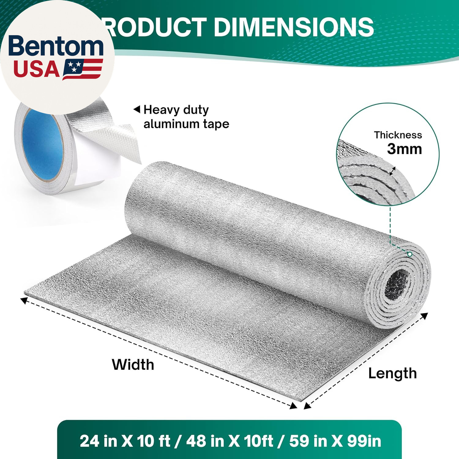 Reflective Window Film Insulation Roll 24 in X 10 Feet, Foil Aluminum Roll Doubl