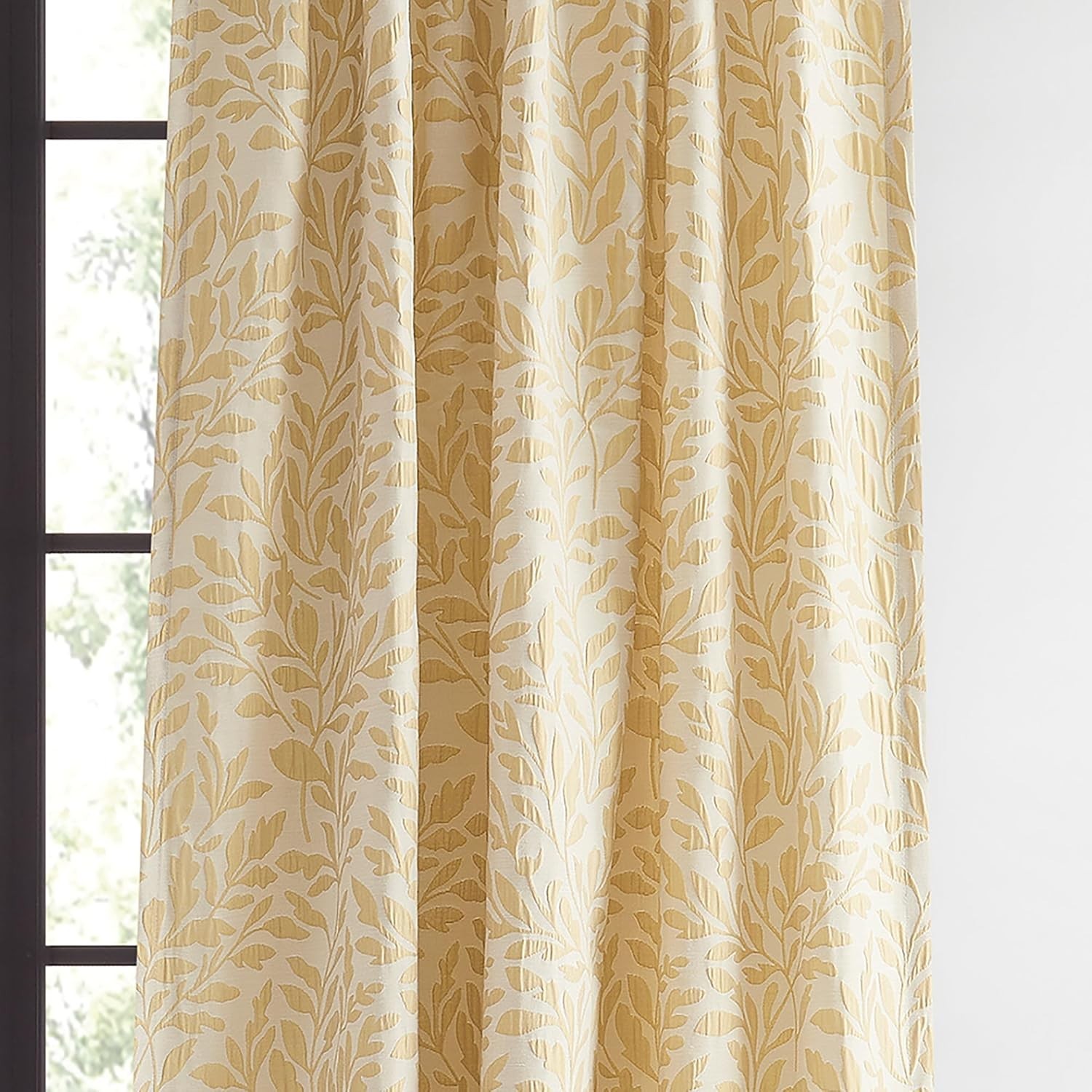 95in Vineyard Leaf Light Filtering Curtain Panels Gold Rod Pocket Pair