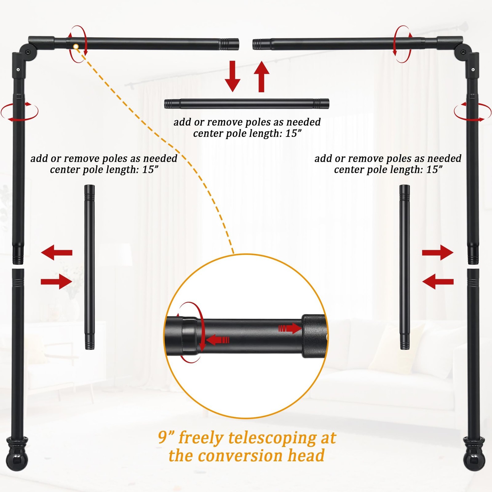 Bay Window Curtain Rods, U shaped Adjustable Curved Curtain Rods for Windows …