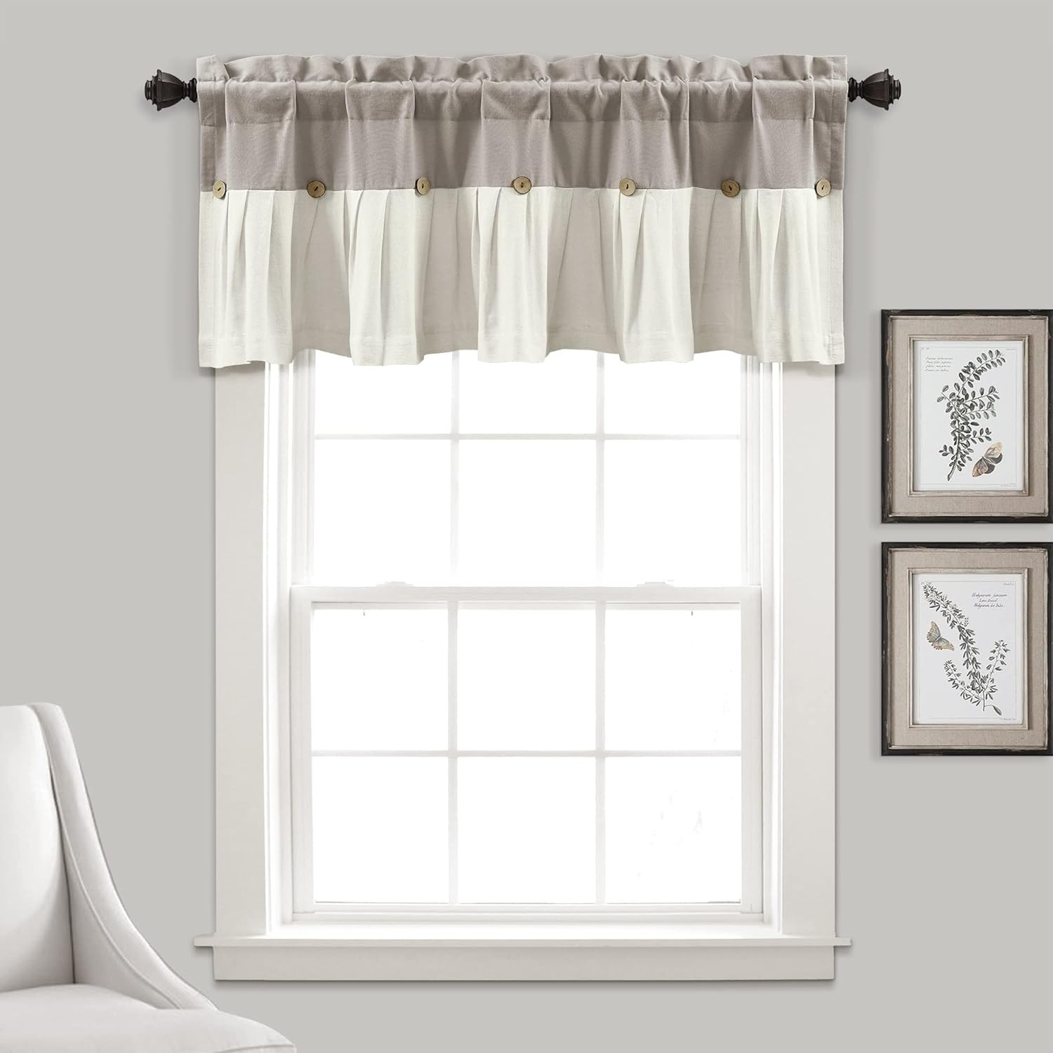 Linen Button Farmhouse Valance, 52″ W x 18″ L, Linen – Kitchen Curtains Valances