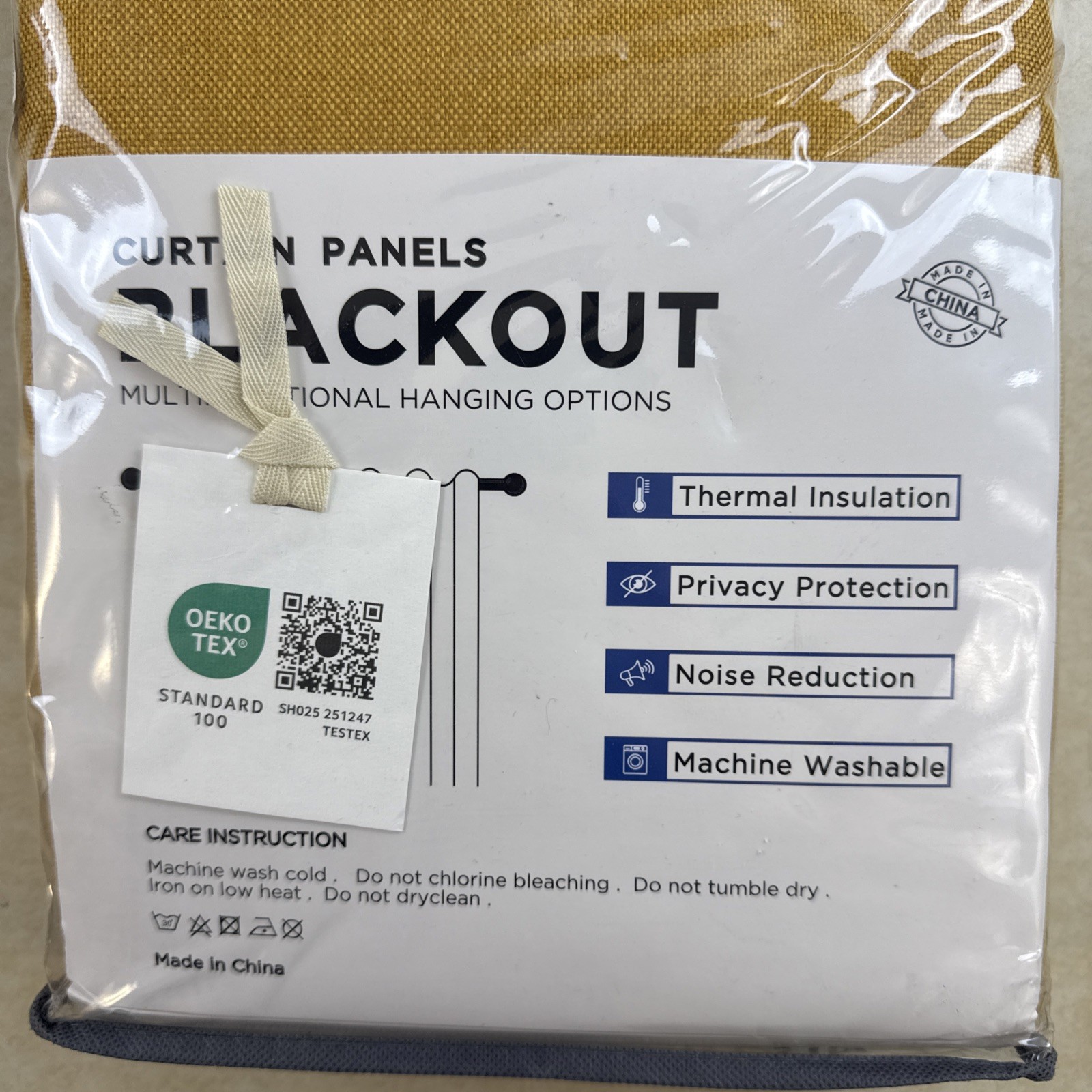 Beige 100% Blackout Linen Curtains 2‑Panel Set 100×84 Yellow Thermal Drapes- New