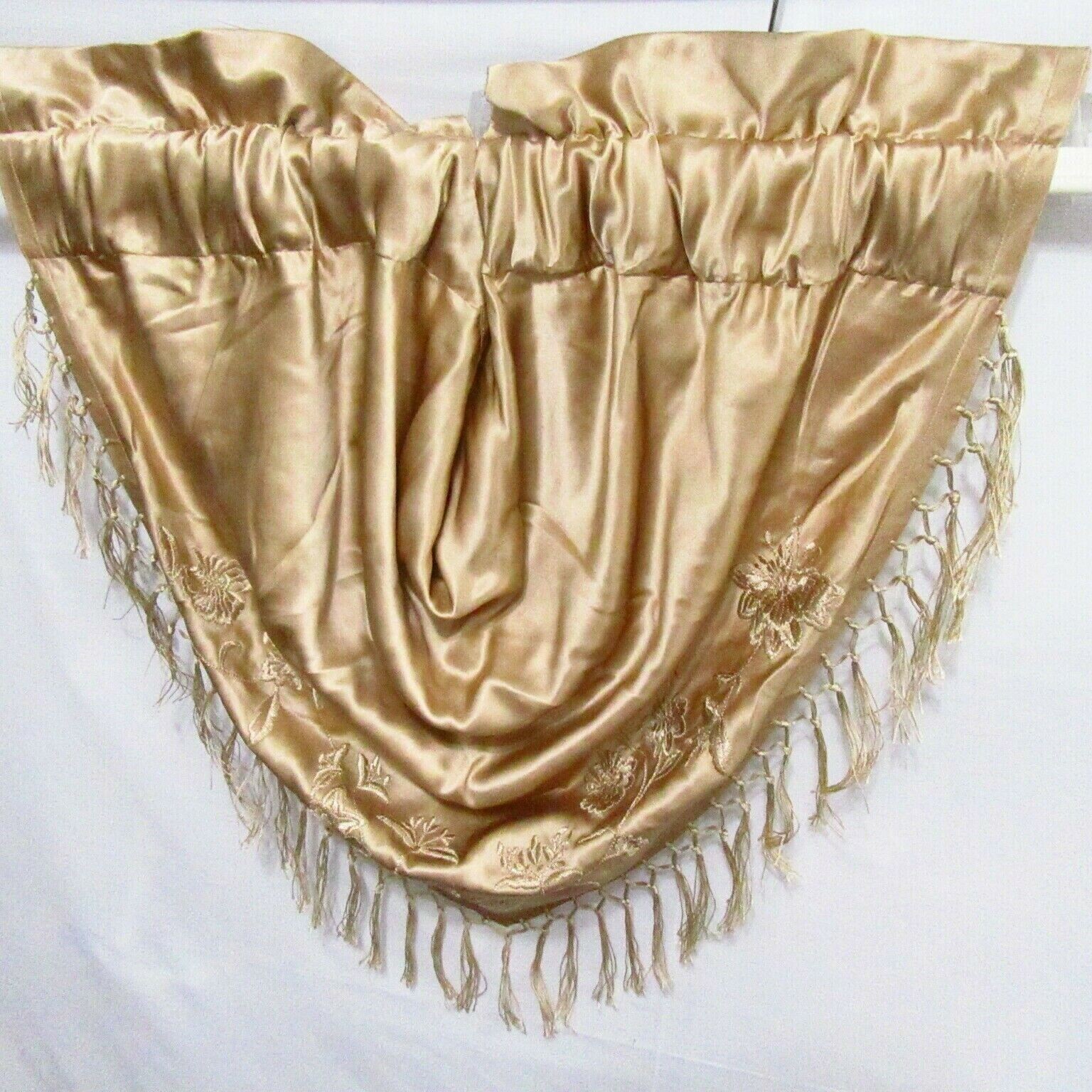 EVANDALE Floral Embroidered Gold Silk 2pc Swag Valance Set(s)