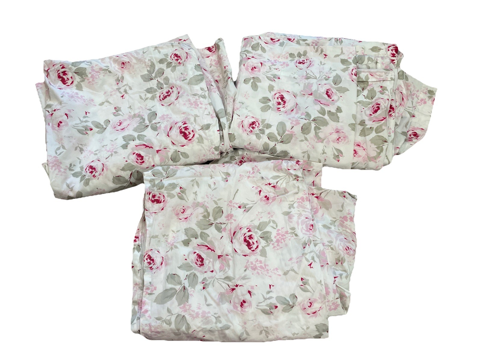 Simply Shabby Chic Retired Rosalie Curtain Panels Set Of 3 Pink Rose Cabbage