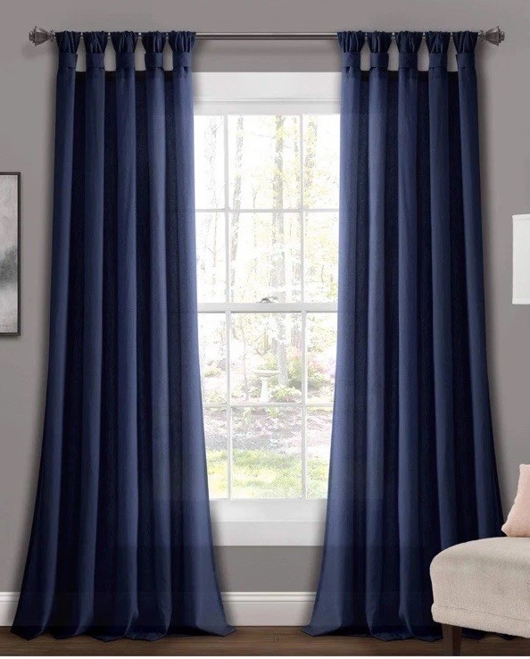 Lush Decor Burlap Knotted Tab-Top Window Curtain Panel Pair, 45″W x 84”L, Navy