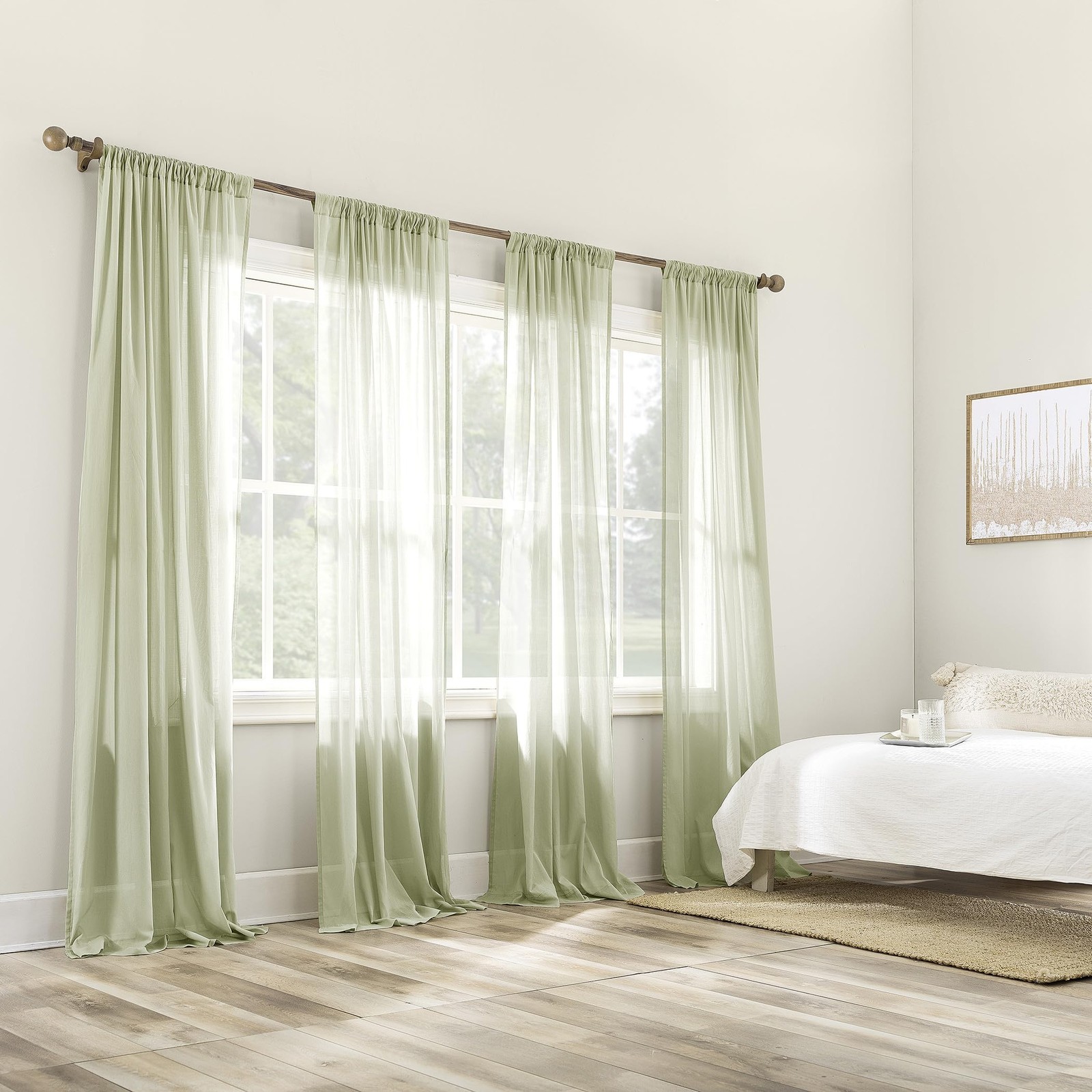 Moss Green Cotton Sheer Curtain 50 x 63 Light Filtering Panel for Home Decor