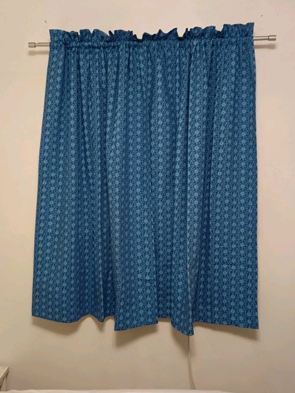 Country Drape Curtains Panels Blue Daisy Pattern Handmade Pair 43″ X 60″ Lined