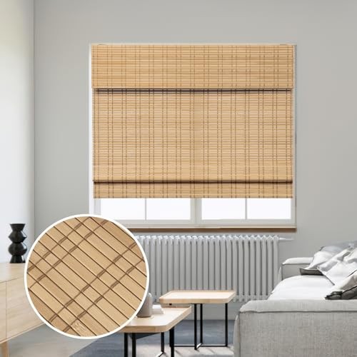 Bamboo Roman Shades for Windows-Cordless Wooden Woven Blinds Light Filtering …
