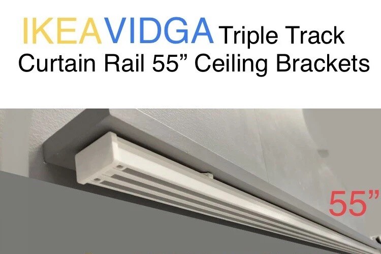 IKEA VIDGA Triple Track Curtain Rail 55” Ceiling Brackets Set Of 5