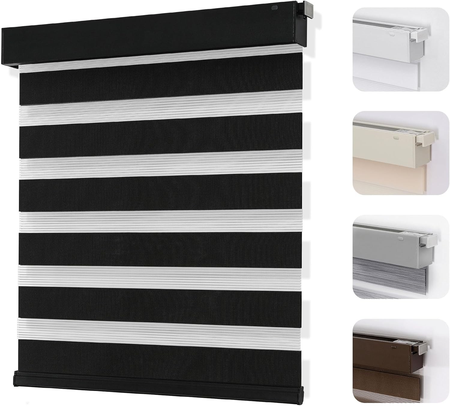 No Drill Zebra Blinds for Windows, Cordless Day & Night Dual Sheer Roller Shades