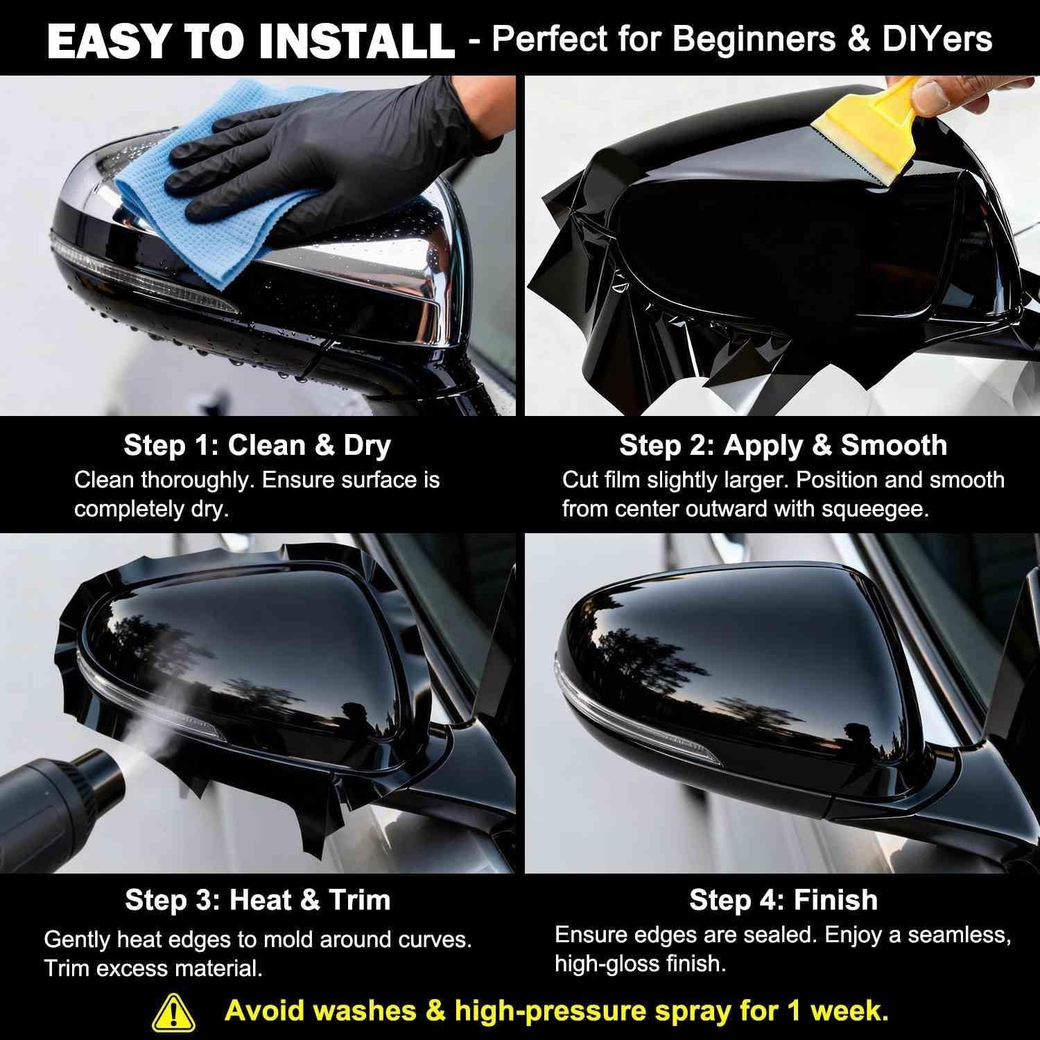 Gloss Black Car Vinyl Wrap – 1ft x 5ft Air Release Waterproof Auto Film