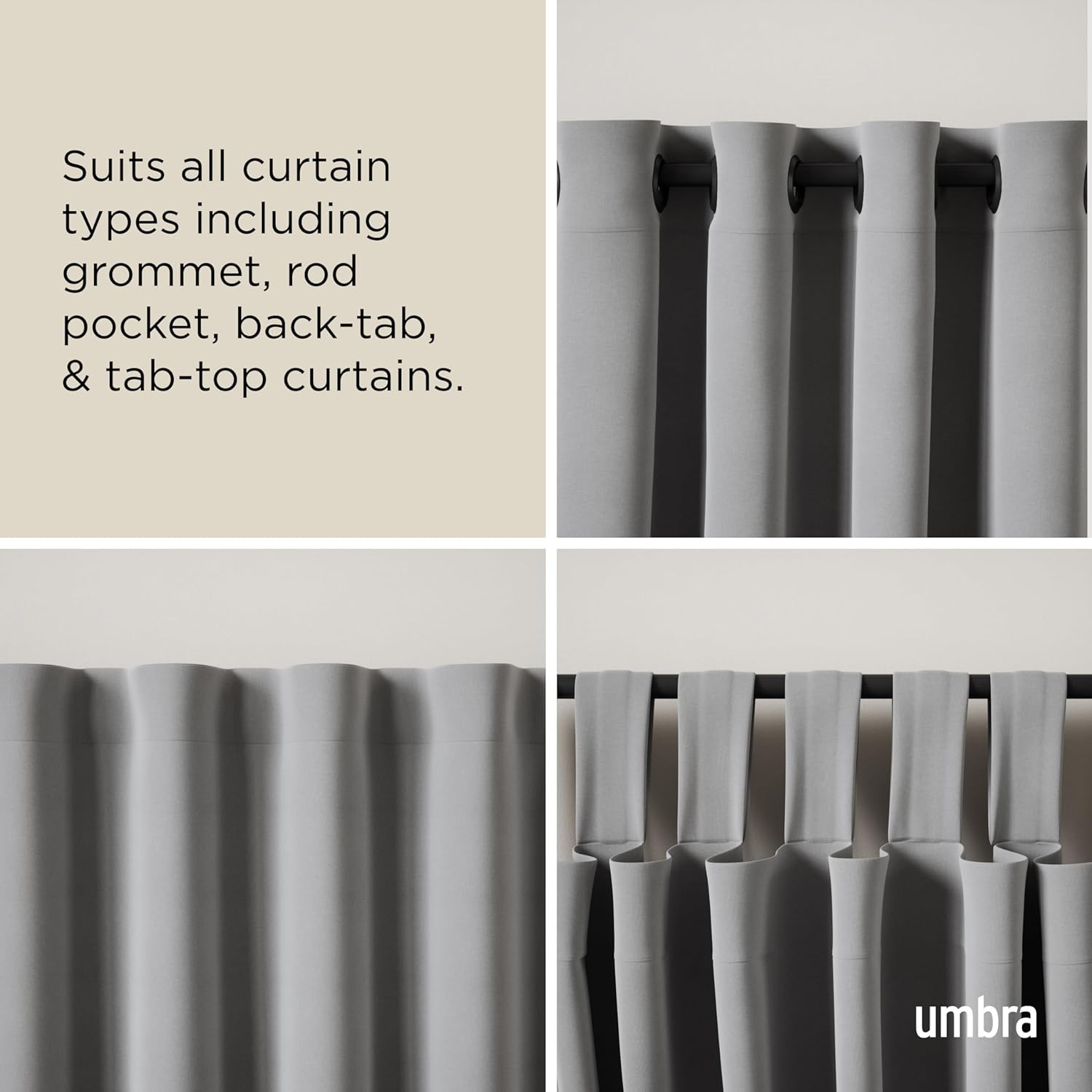 Twilight Wrap Around Double Curtain Rod Set, 66-144 Inches, Black