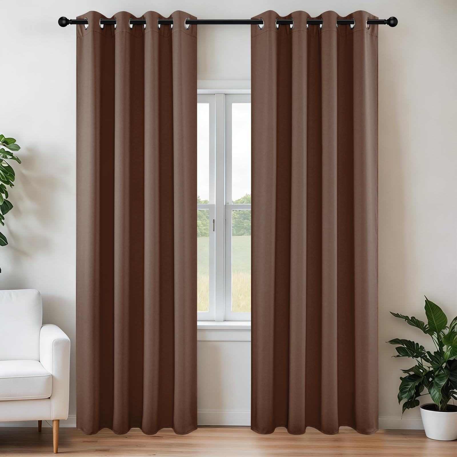 Joydeco Blackout Curtains 2 Panels Set 52″W x 108″L Brown Grommet Thermal