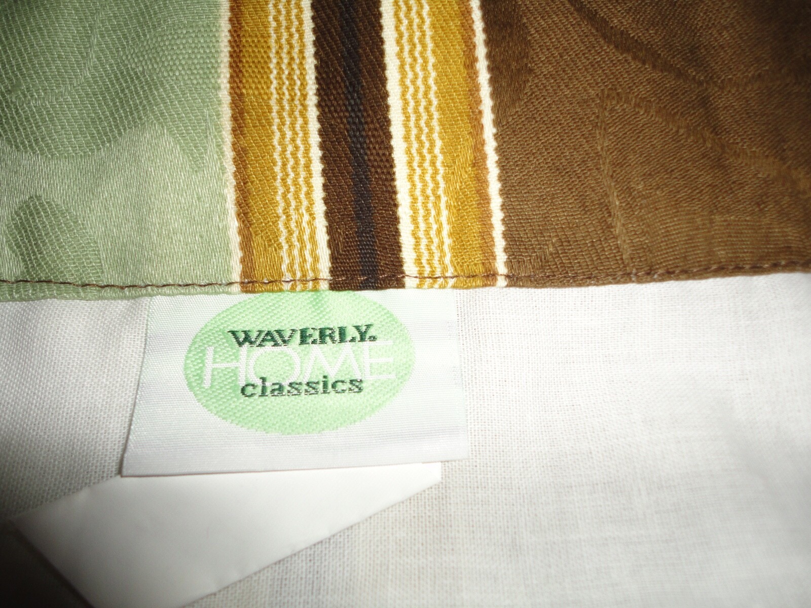 WAVERLY CAPULET STRIPE GREEN & BROWN BEADED (1) LINED ASCOT VALANCE 50 X 22