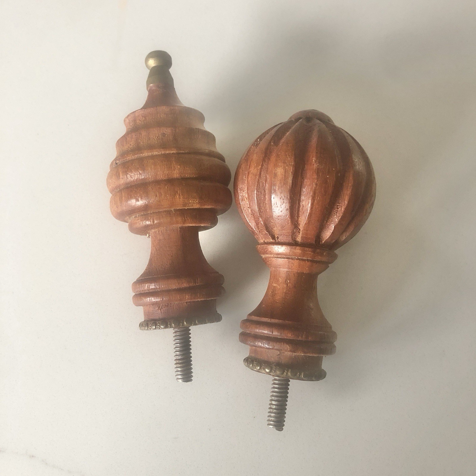 Wood Finials Decorative Set Of 2 Spiral Fluted Home Decor Classic Traditional