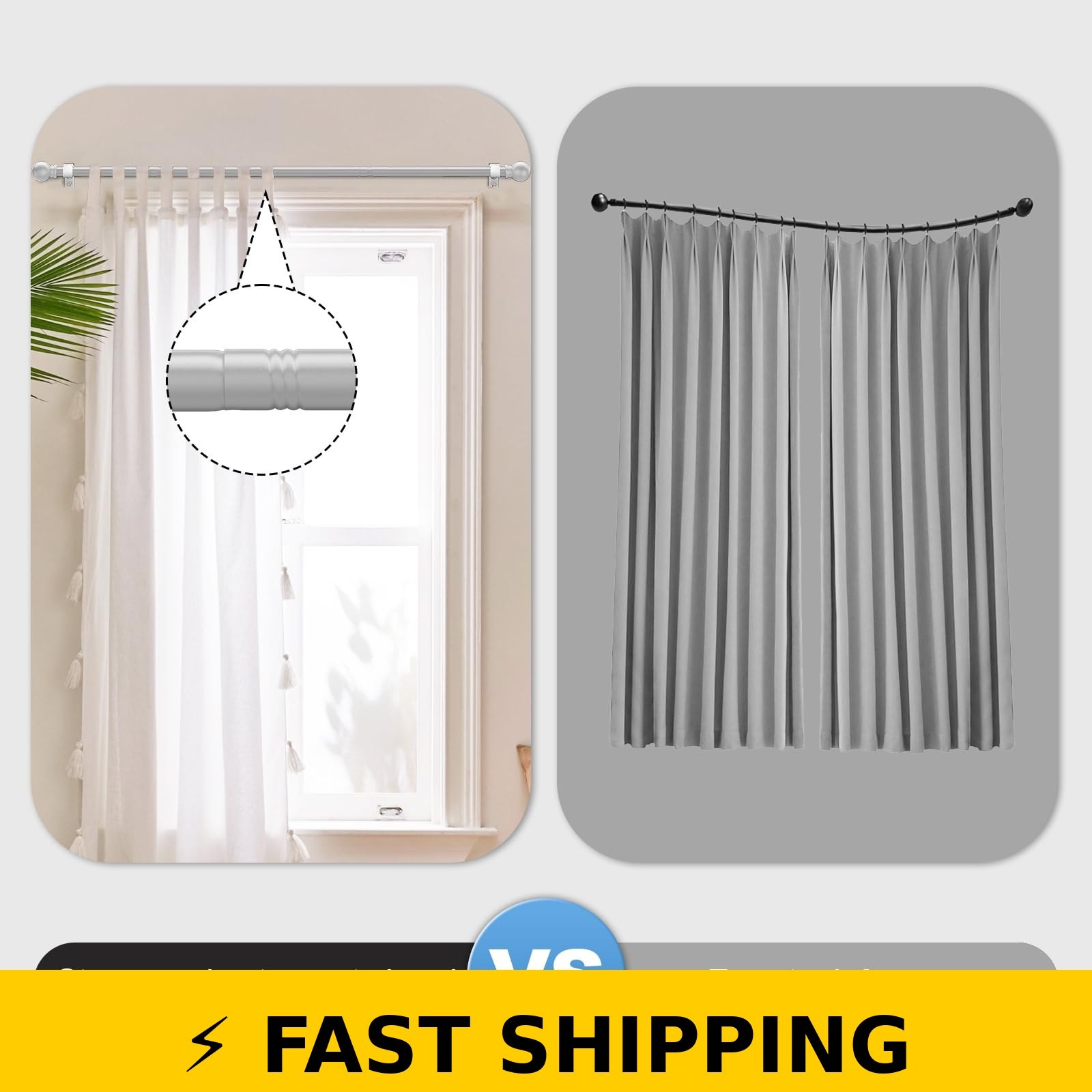 Authandis Silver Adjustable Curtain Rod 32-48 Inch – Gray