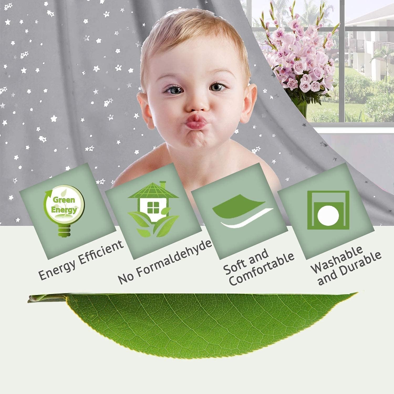 Blackout Star Curtains for Kids Room Boys Girls Twinkle Silver Stars Thermal …