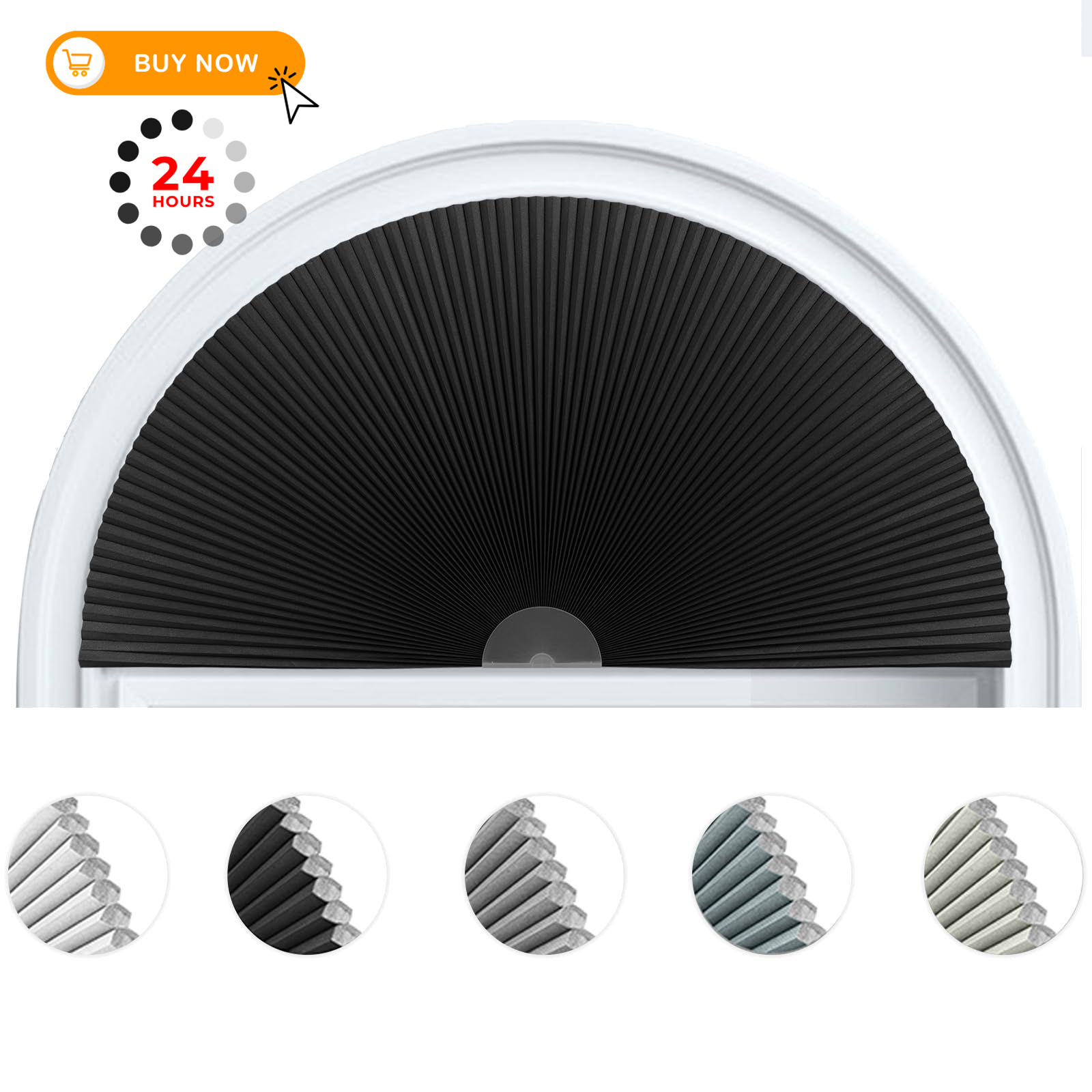 Arch Window Shade Blackout Cellular Shades Half Circle 24″W x 12″H, Black