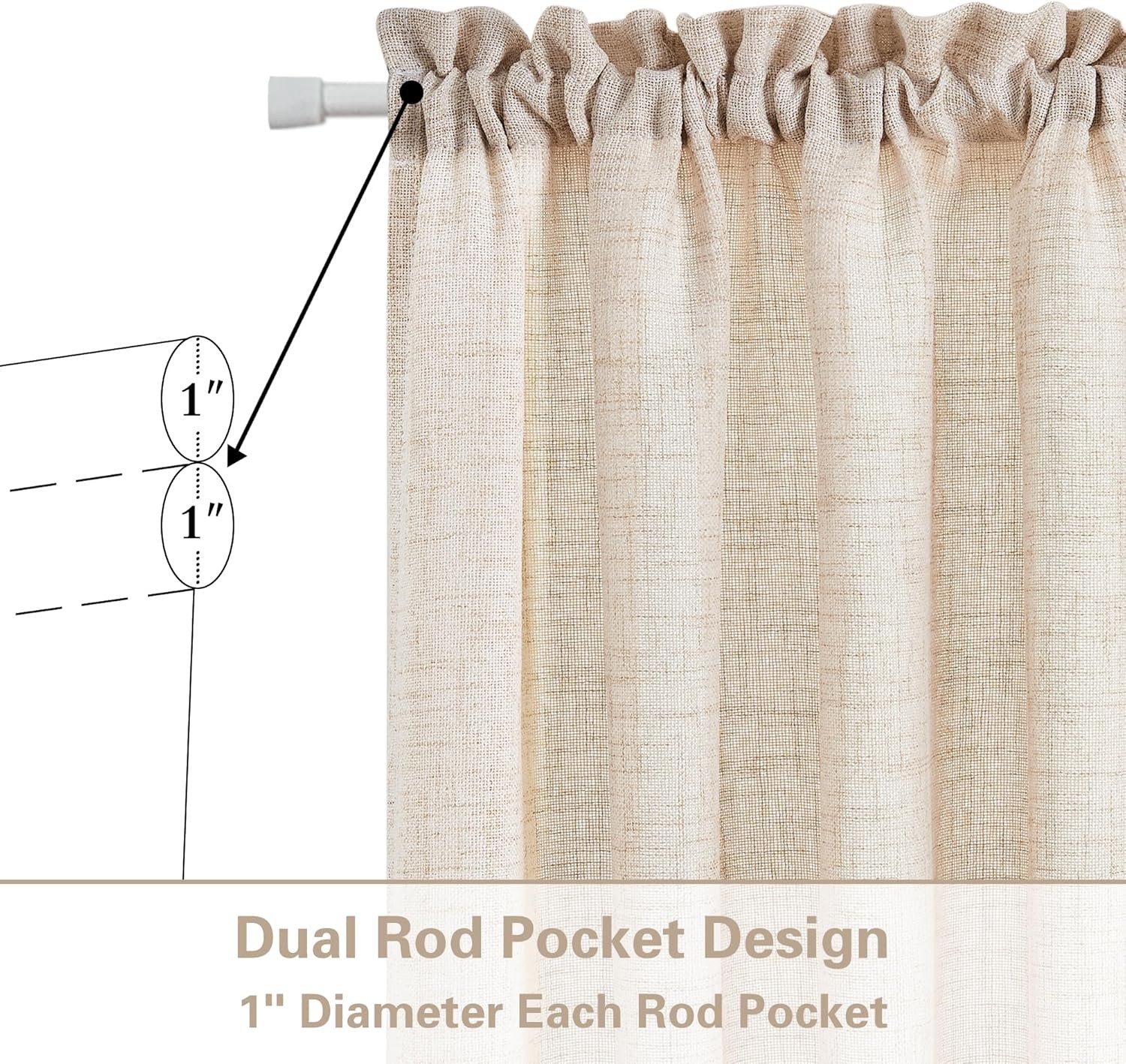 2 Pieces French Door Curtains Linen W35 x L72 Dual Rod Pocket Light Coffee Semi