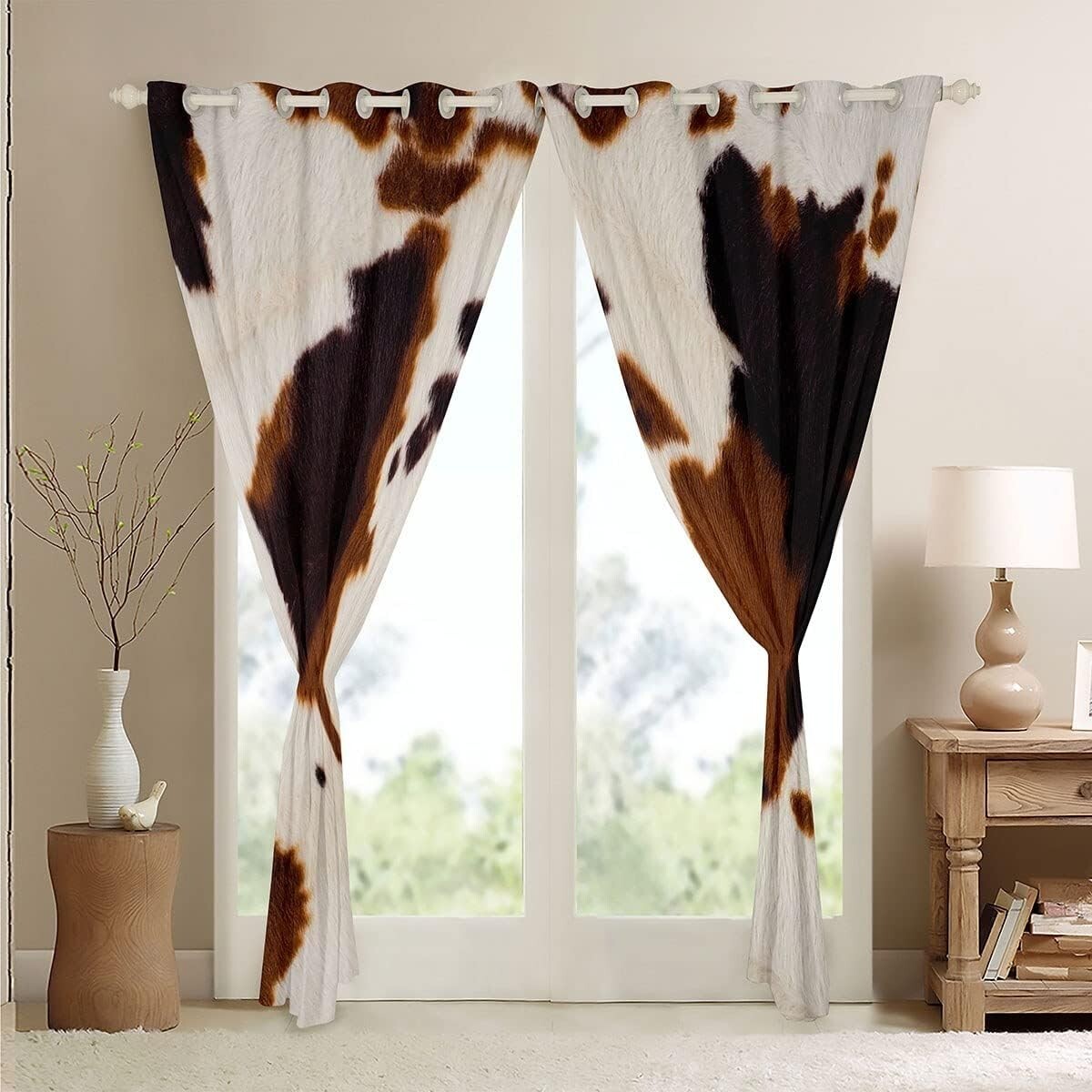 Cowhide Window Curtain Western Farm Animal Fur Window Drapes,Brown White Cow …