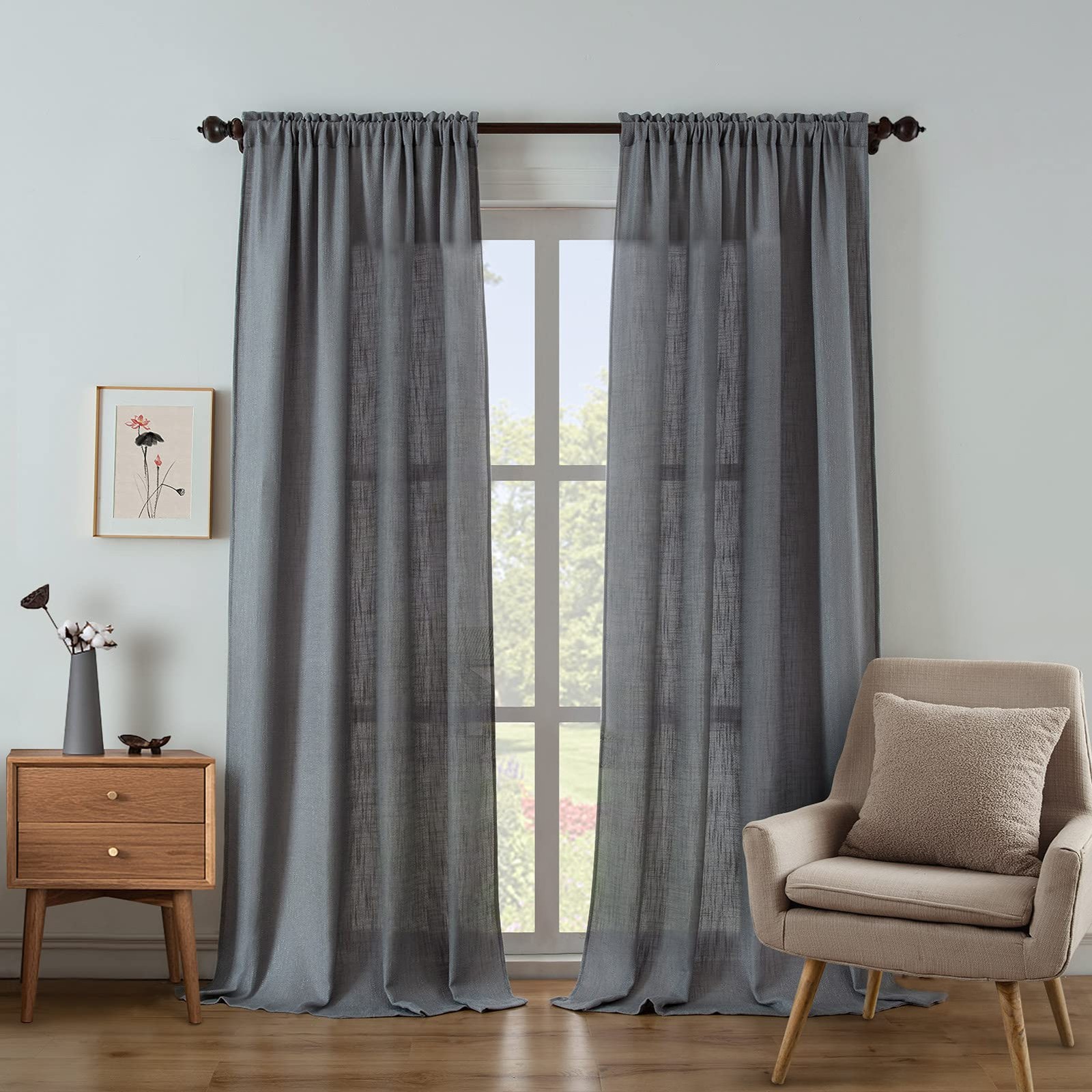 Soft Burlap Natural Rod Pocket Window Curtain Panels for Living Room Patio Do…