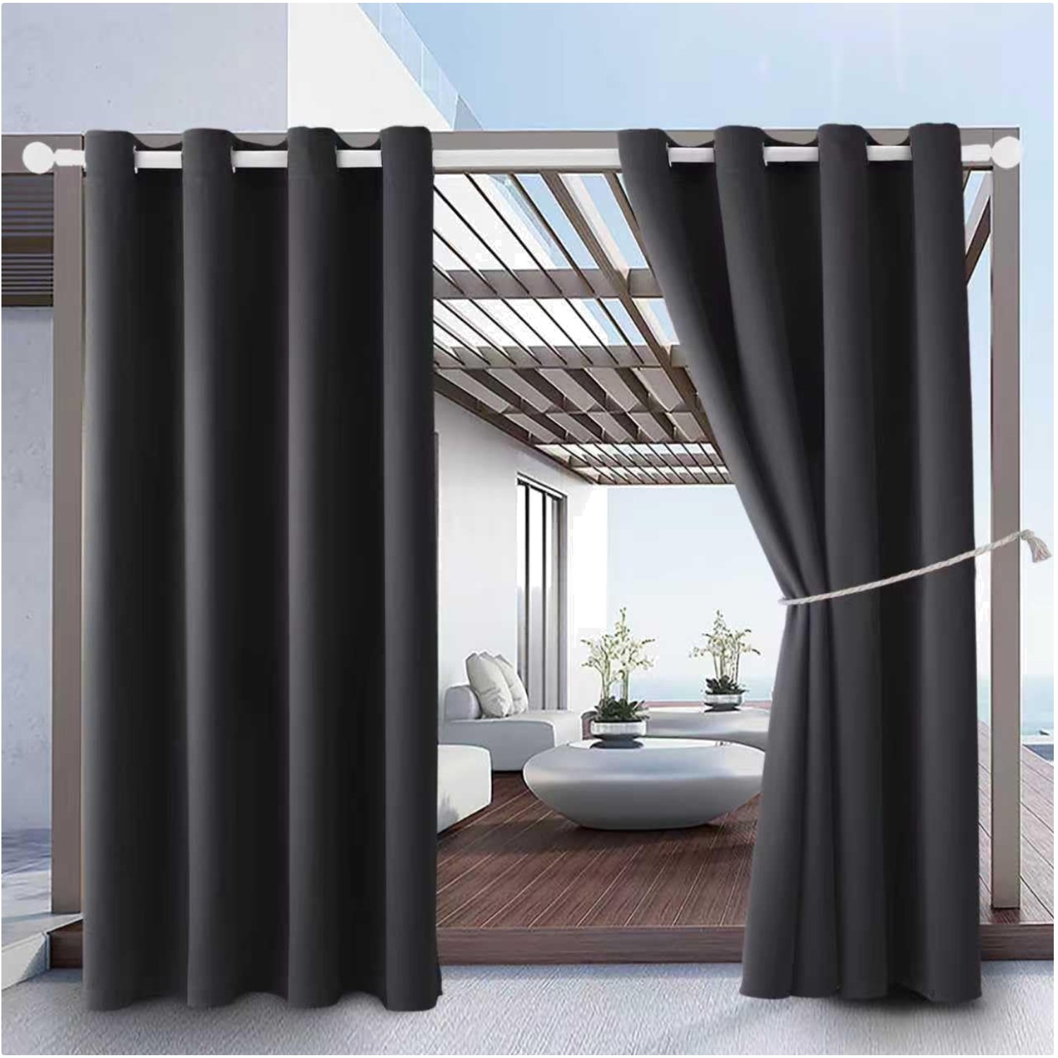 Elegant Waterproof Outdoor Curtains 52×84 – Grommet Blackout Drapes – Dark Gray