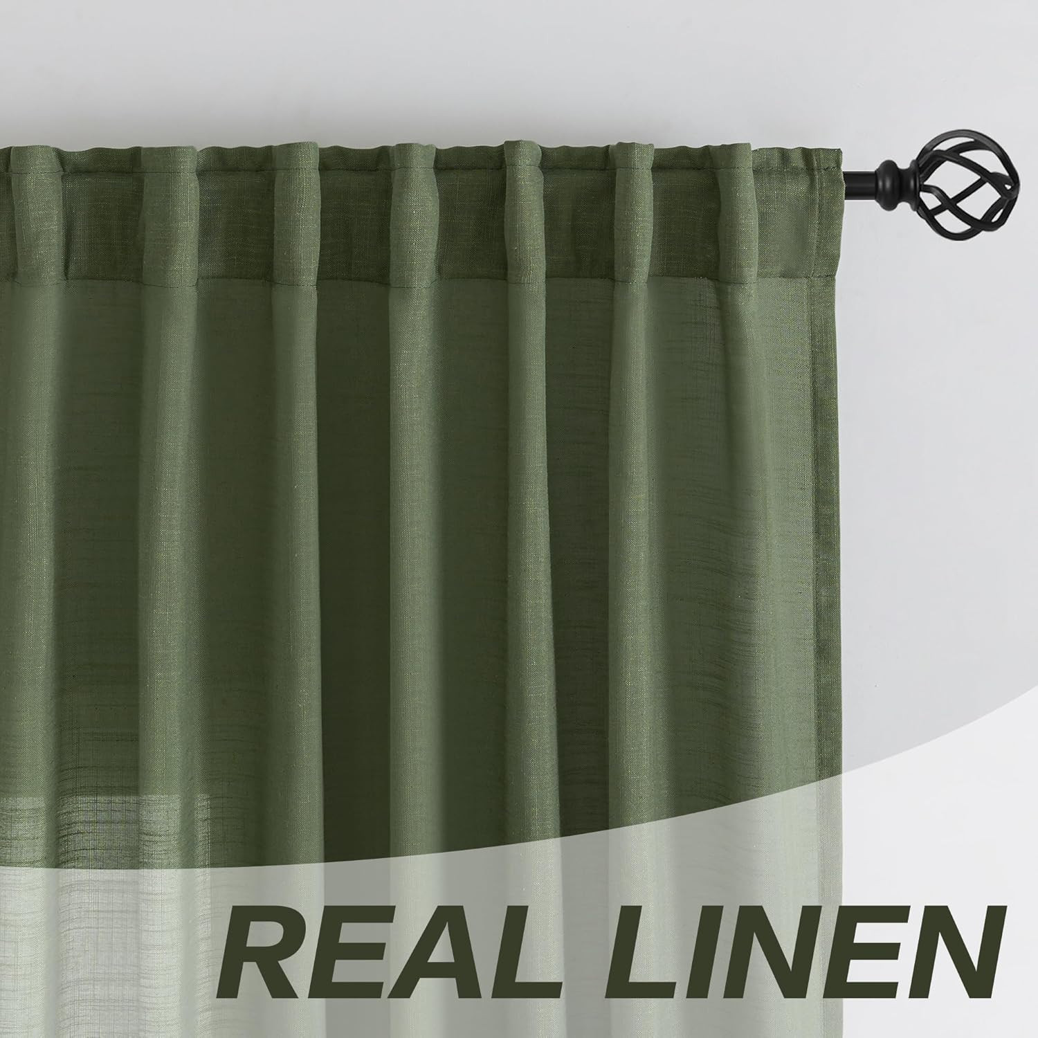 Extra Long Olive Linen Curtains 120″ Semi-Privacy Light Filtering 2 Panels