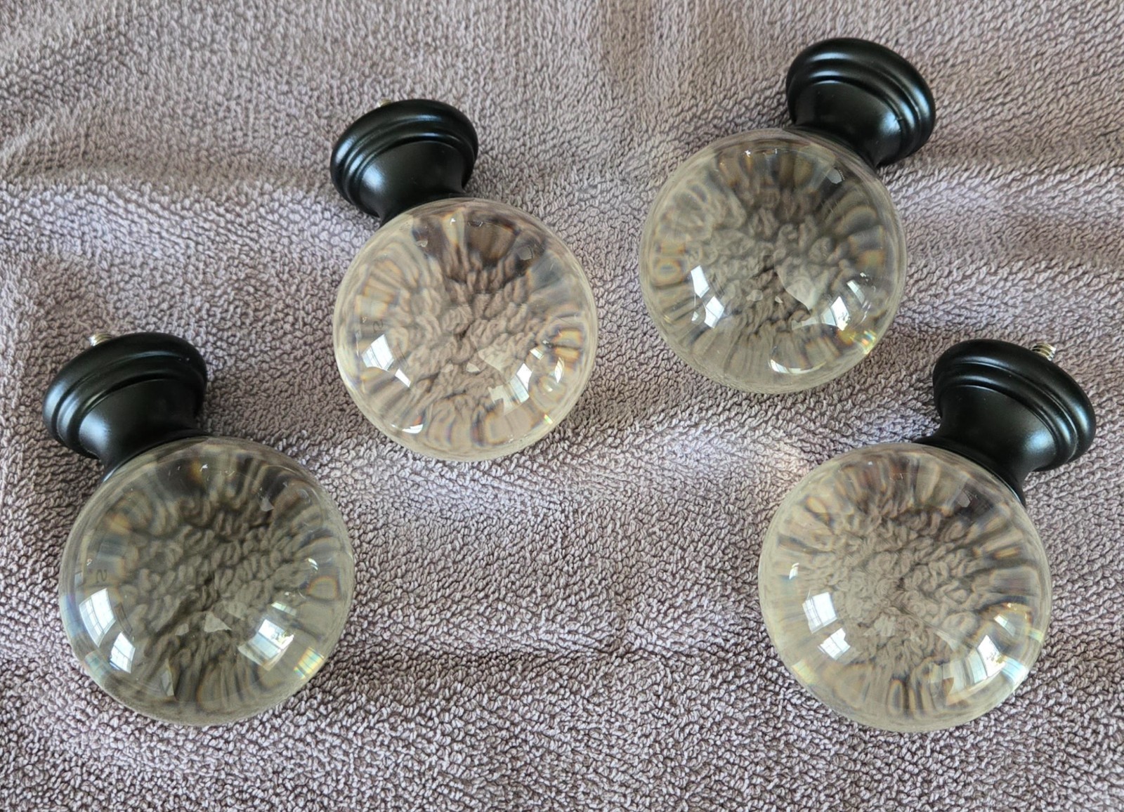 BED BATH & BEYOND BRONZE CRYSTAL ROUND FINIALS for 1 1/4″ CURTAIN ROD-SET OF 4