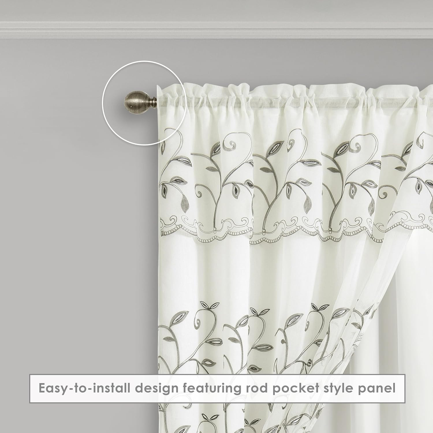 Luxury Curtain/Window Panel Set with Attached Valance and Backing 54″ X 84 Inch