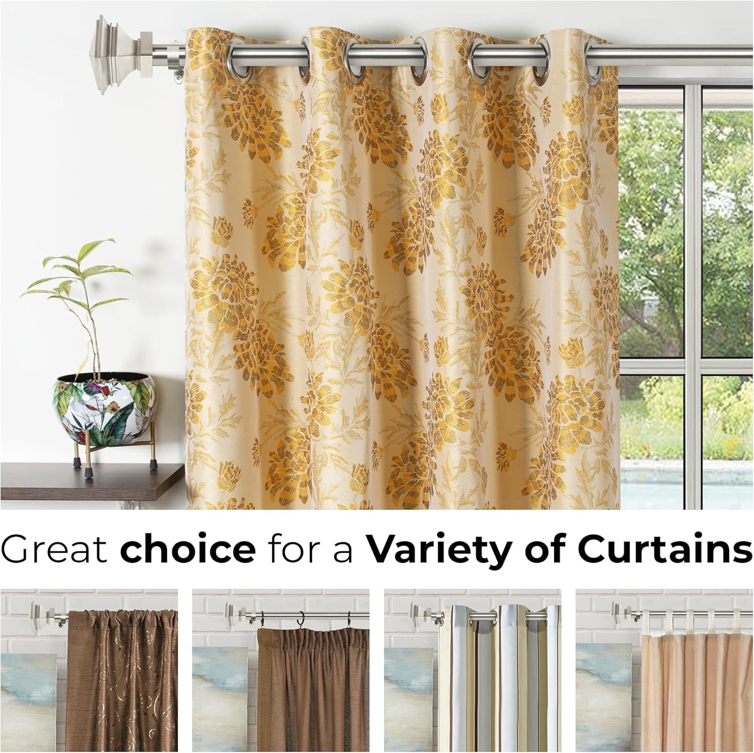 New Window Satin Silver Curtain Rod 1″ Adjust/Brackets Set 36″ to 66″ Fast Ship