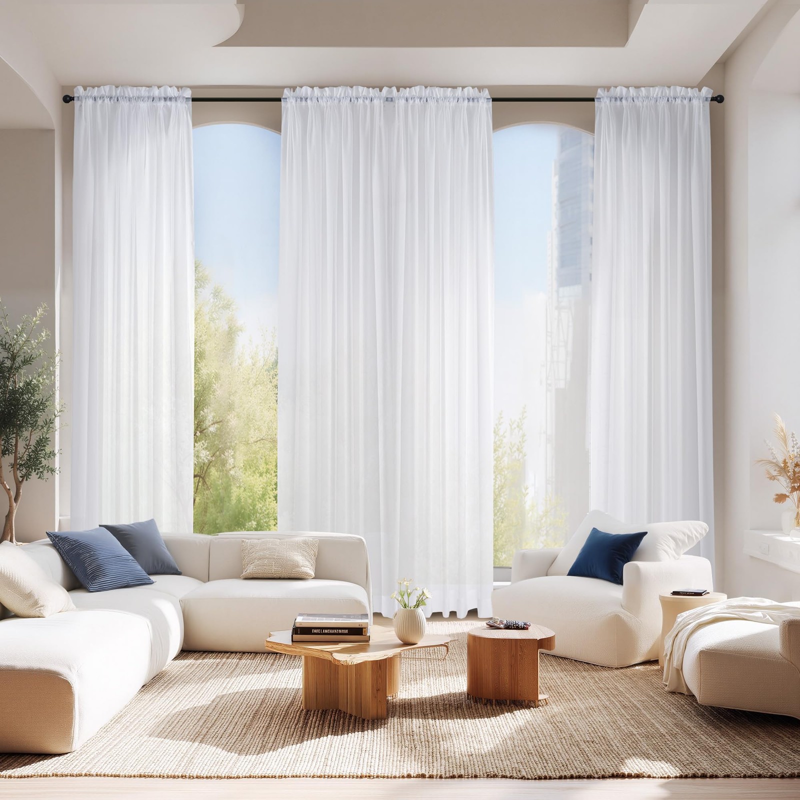 4 Pieces Sheer White Curtains 84 – Window Treatment Rod Pocket Tulle Voile Dr…