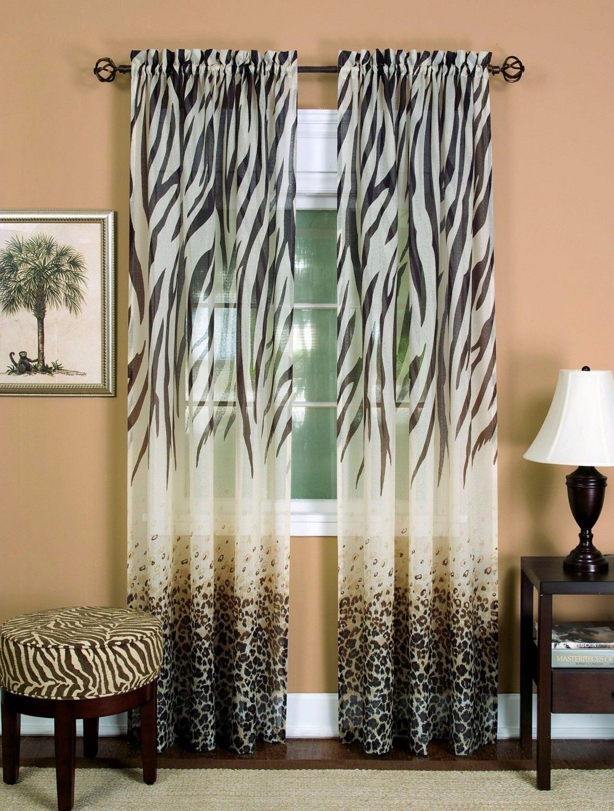 Set 2 Animal Print Kenya Safari Zebra Jungle Leopard Window Curtain Panel Drape