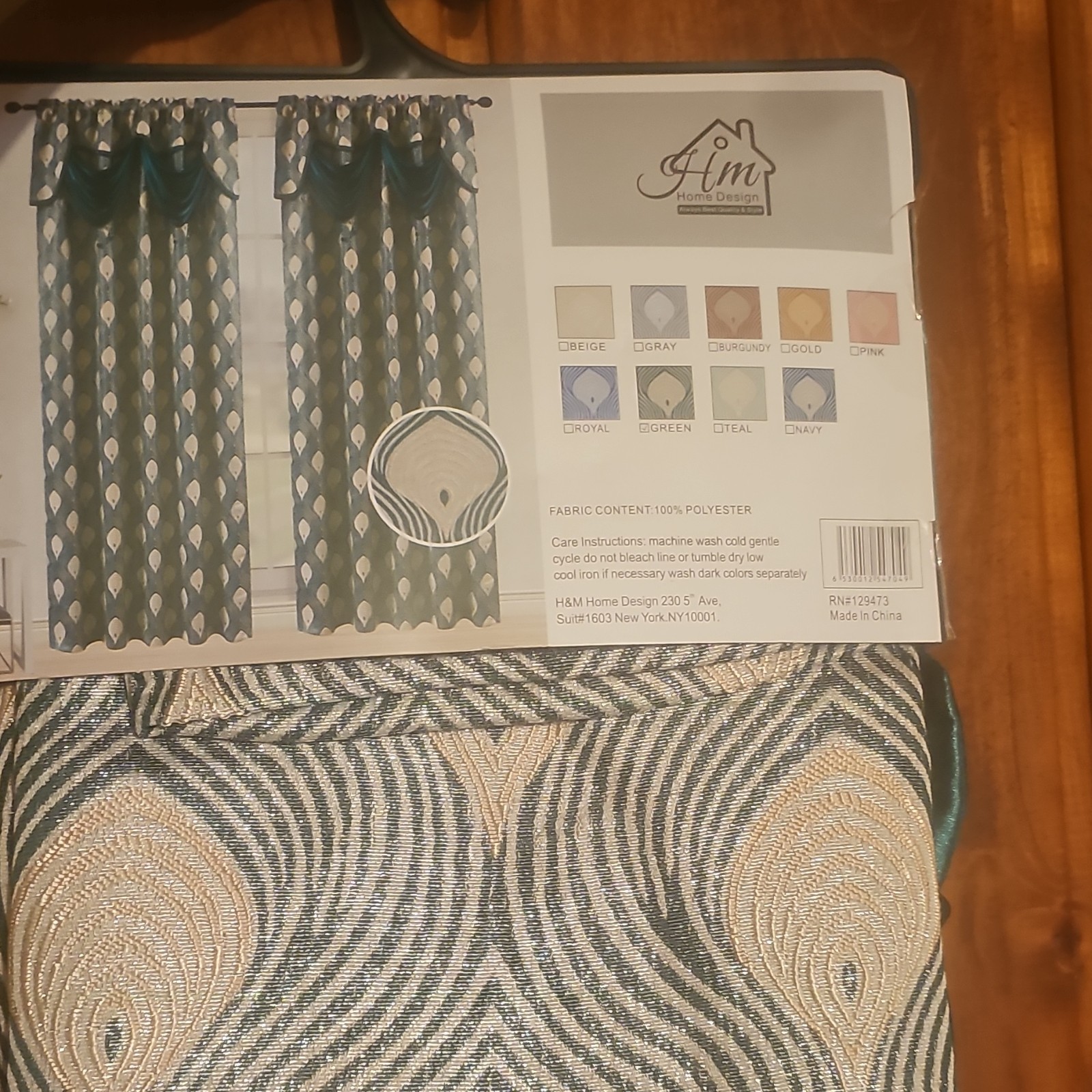 H&M Home Design Sofia Rod Pocket Panel Curtain w/ Valance Teal Gold 54×84+18in