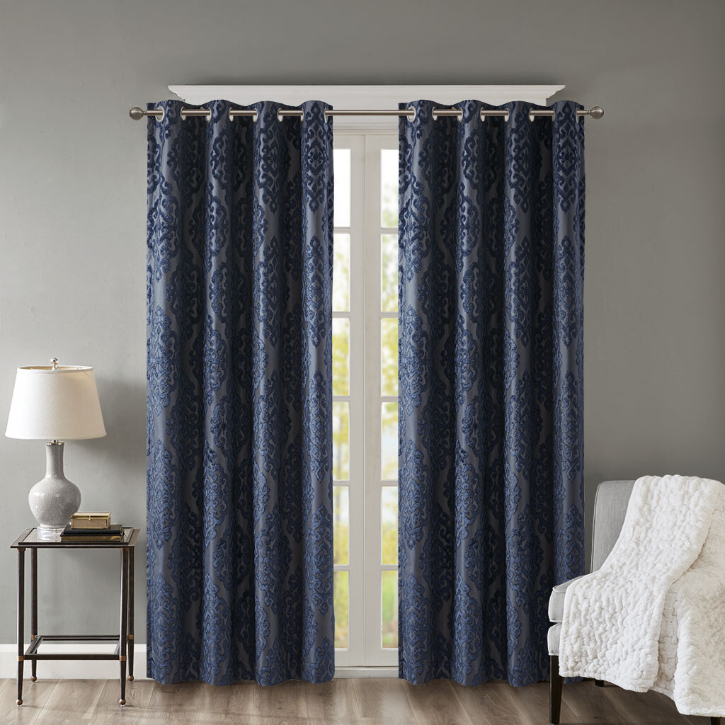 SunSmart Mirage Knitted Jacquard Damask Total Blackout Grommet Top Curtain