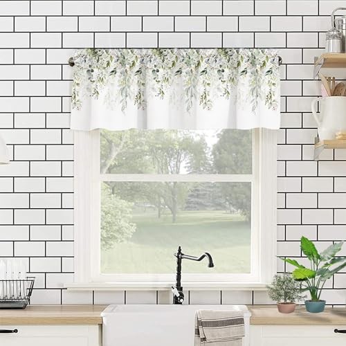 Valances Curtain Green Floral Kitchen Rod Pocket 18″W x 54″L (Pack of 1) Sage