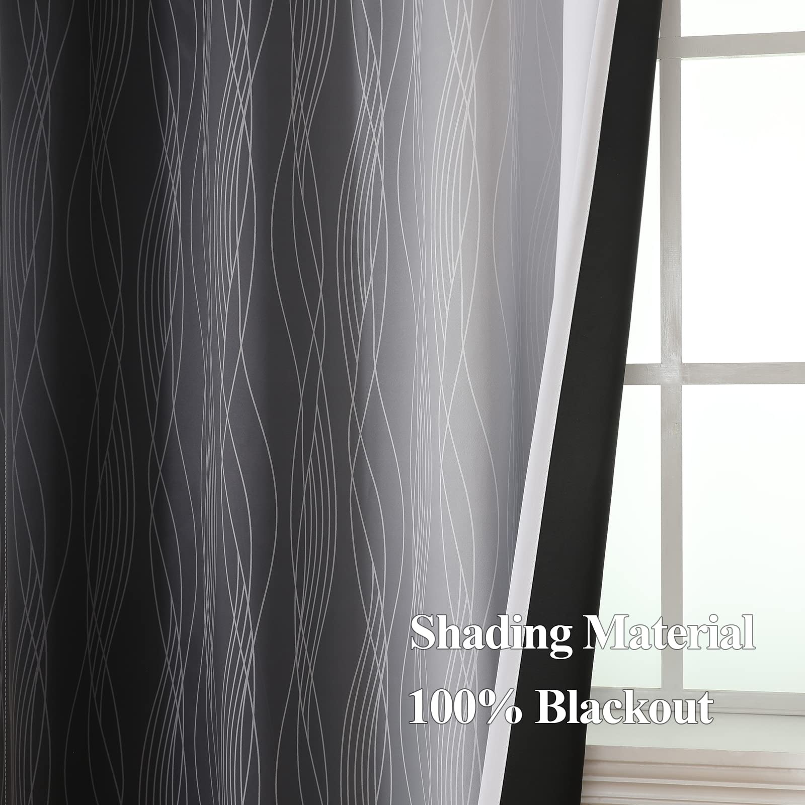 Estelar Textiler Black and Greyish White Ombre Blackout Curtains 63 Inch Leng…