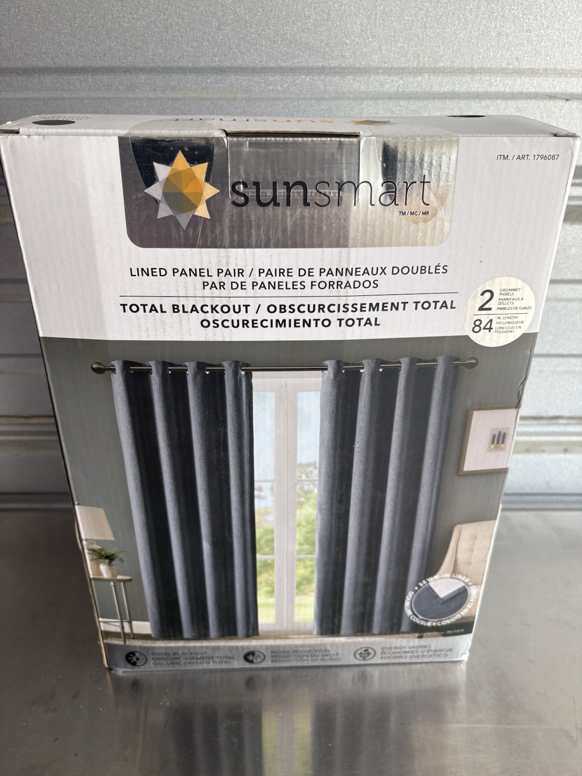 SunSmart Total Blackout Lined Panel Pair with Grommets, Indigo Blue 52” x 84”